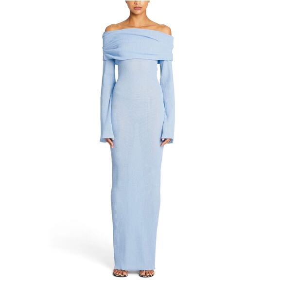Ser O Ya Galleria Rib Knit Maxi Dress Powder Blue Small - Picture 1 of 6